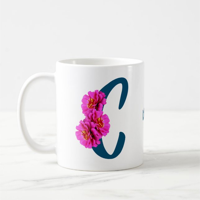 Zinnia Flowers Monogram Initial C Personalized Coffee Mug (Left)