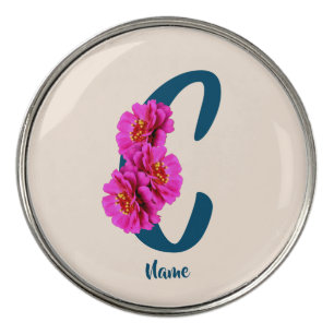 Zinnia Flowers Monogram Initial C Personalized Golf Ball Marker
