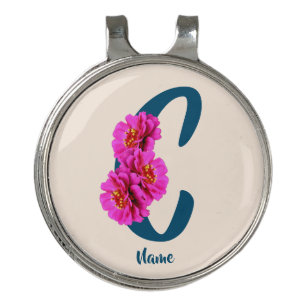 Zinnia Flowers Monogram Initial C Personalized Golf Hat Clip