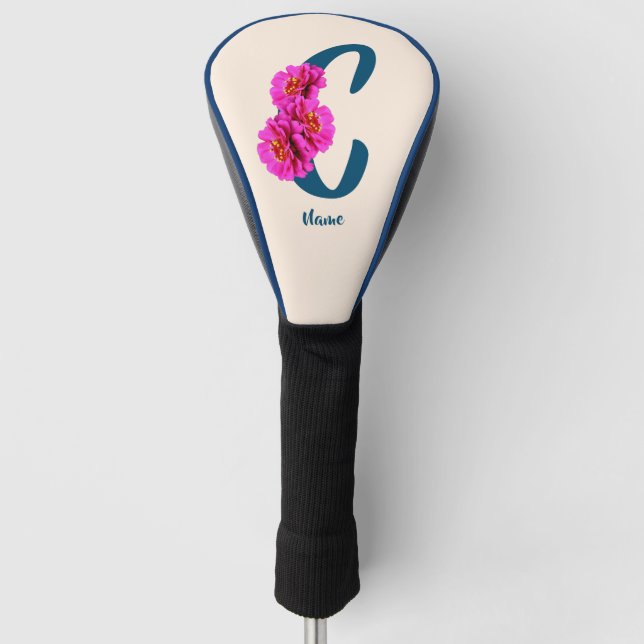 Zinnia Flowers Monogram Initial C Personalized Golf Head Cover (Front)