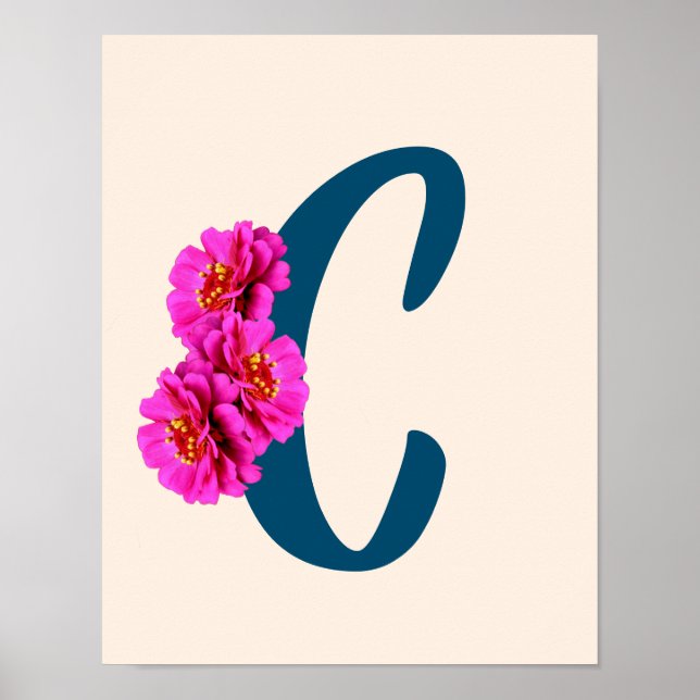 Zinnia Flowers Monogram Initial C  Poster (Front)