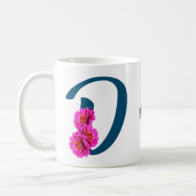 Zinnia Flowers Monogram Initial D Personalized Coffee Mug (Left)