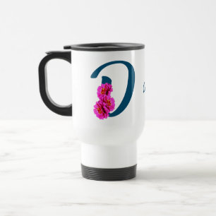 Zinnia Flowers Monogram Initial D Personalized Travel Mug