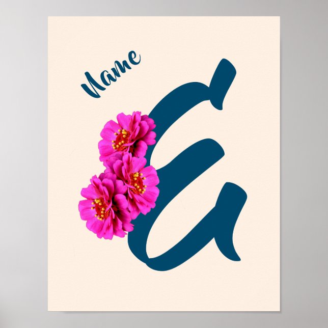 Zinnia Flowers Monogram Initial E Personalized Poster (Front)