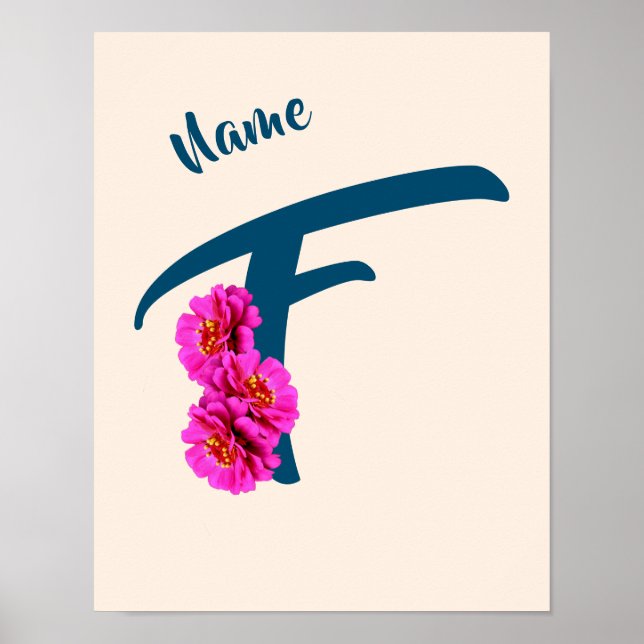 Zinnia Flowers Monogram Initial F Personalized Poster (Front)