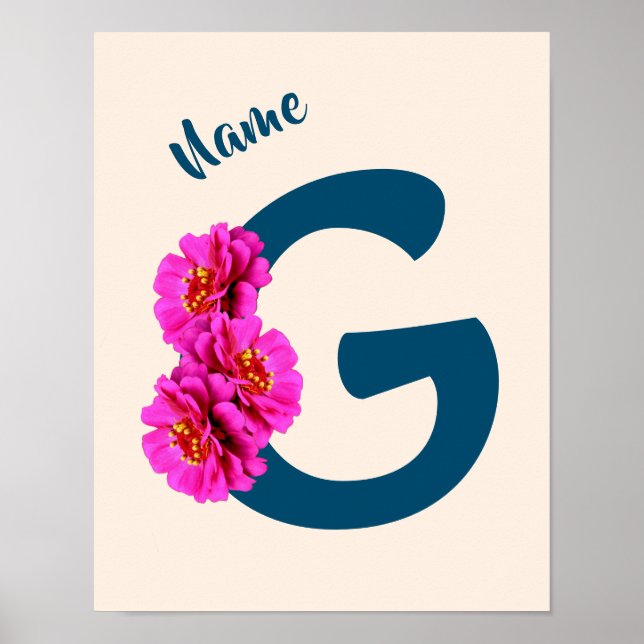 Zinnia Flowers Monogram Initial G Personalized Poster (Front)