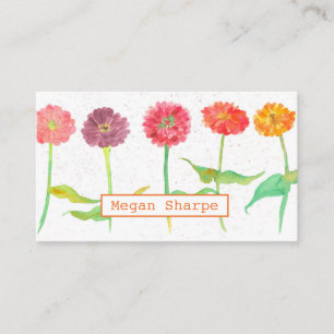 Zinnia Flowers Watercolor Plants Orange Business Card