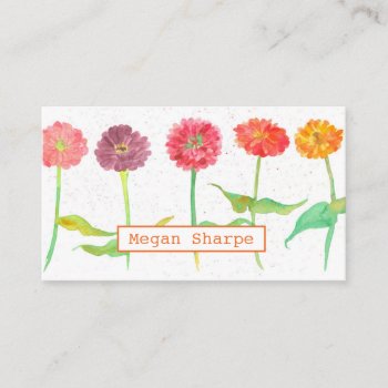 Zinnia Flowers Watercolor Plants Orange Business Card by CountryGarden at Zazzle