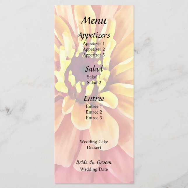 Zinnia in Shades of Orange Menu (Front)