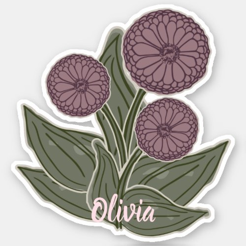 Zinnia Pastel Flower Cute Name Custom Sticker
