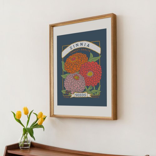 Zinnia Seed Packet Poster Soft Navy