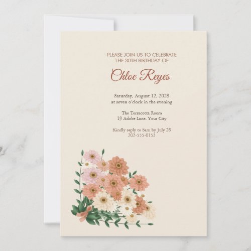 Zinnia Strawflower 30th Birthday Invitation
