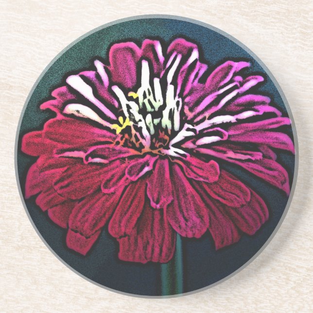 Zinnia Woodcut Drink Coaster (Front)