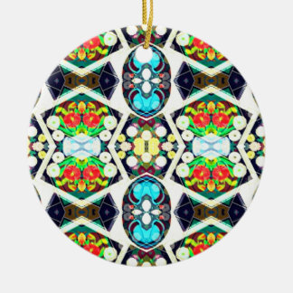 Zinnias Blue Ceramic Ornament
