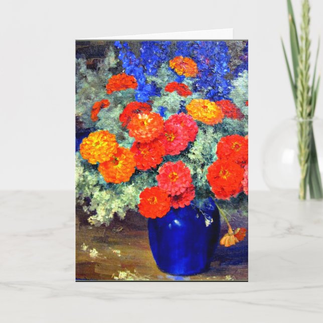 Zinnias, brightly colored and beautiful card (Front)