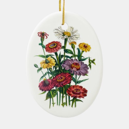 Zinnias Ceramic Ornament