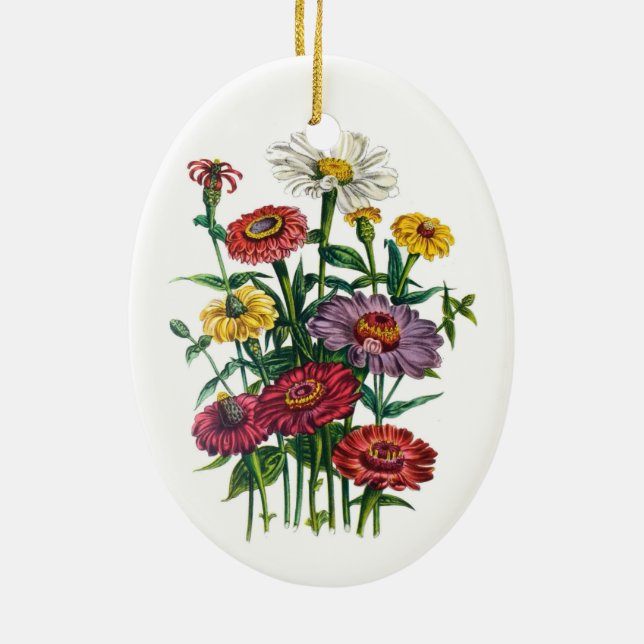 Zinnias Ceramic Ornament (Back)