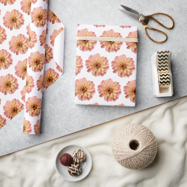 Zinnias Floral Flower Nature Photography Pattern Wrapping Paper (Crafts)