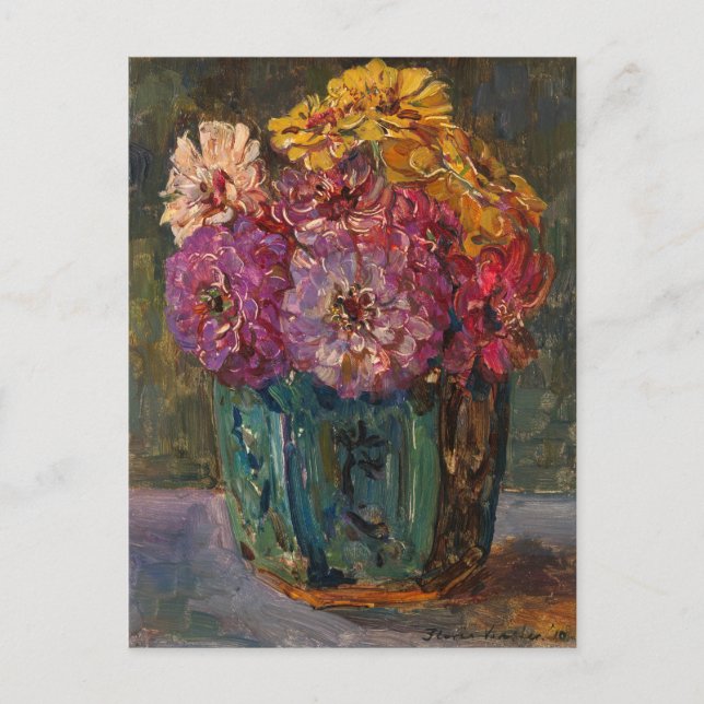 Zinnias in a Green Jar | Floris Verster Postcard (Front)