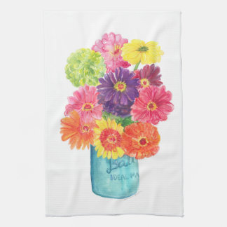 Zinnias In Blue Canning Jar Kitchen Towel Zinnias In Blue Canning Jar Kitchen Towel