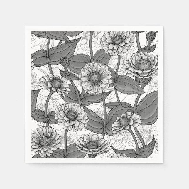 Zinnias, monochome on white napkins (Front)