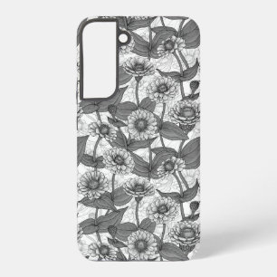 Zinnias, monochome on white samsung galaxy s22+ case