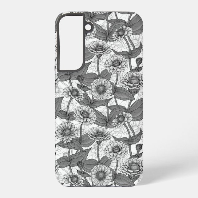 Zinnias, monochome on white samsung galaxy case (Back)