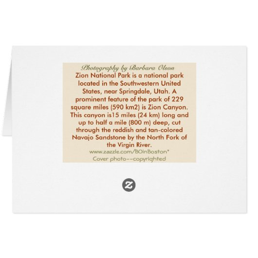 Zion Canyon National Park (Back Horizontal)