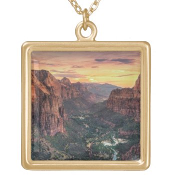 Zion Canyon National Park Gold Plated Necklace by uscanyons at Zazzle