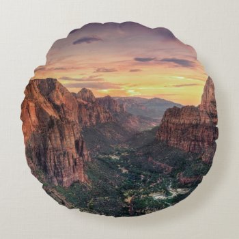 Zion Canyon National Park Round Pillow by uscanyons at Zazzle