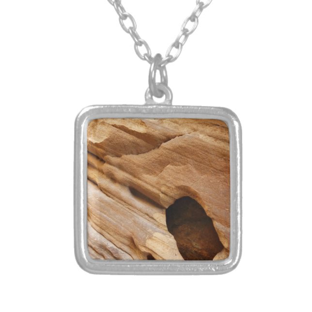 Zion Canyon Wall I Abstract Nature Photography Silver Plated Necklace (Front)