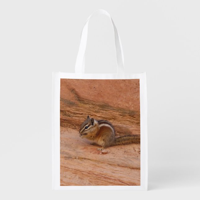 Zion Chipmunk on Red Rocks Grocery Bag (Front)