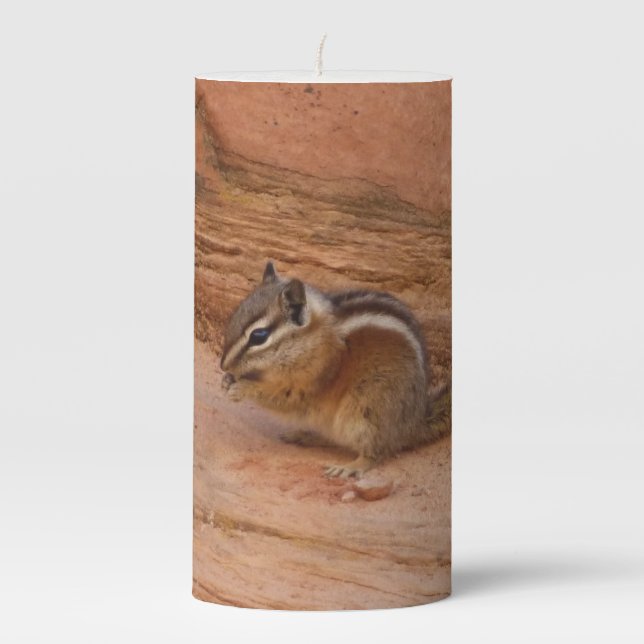 Zion Chipmunk on Red Rocks Pillar Candle (Front)