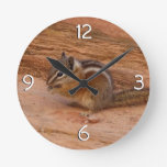 Zion Chipmunk on Red Rocks Round Clock