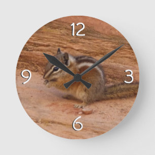 Zion Chipmunk on Red Rocks Round Clock