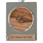 Zion Chipmunk on Red Rocks Silver Plated Banner Ornament