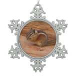 Zion Chipmunk on Red Rocks Snowflake Pewter Christmas Ornament