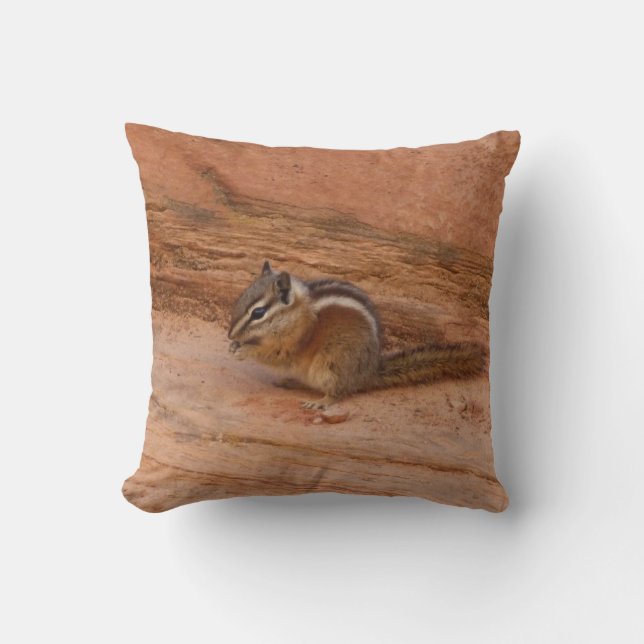 Zion Chipmunk on Red Rocks Throw Pillow (Front)