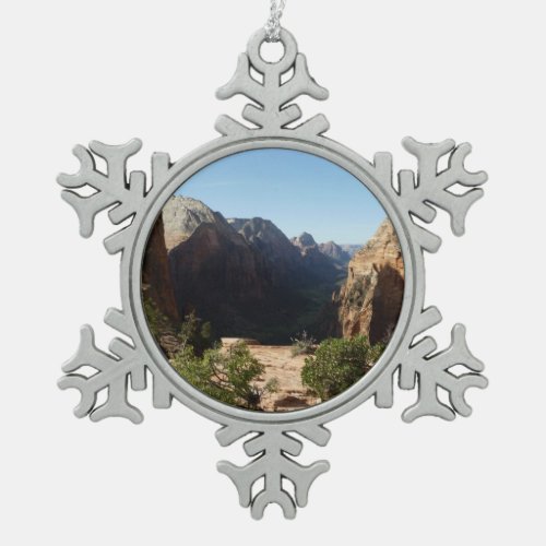 Zion from Angels Landing Trail Zion National Park Snowflake Pewter Christmas Ornament