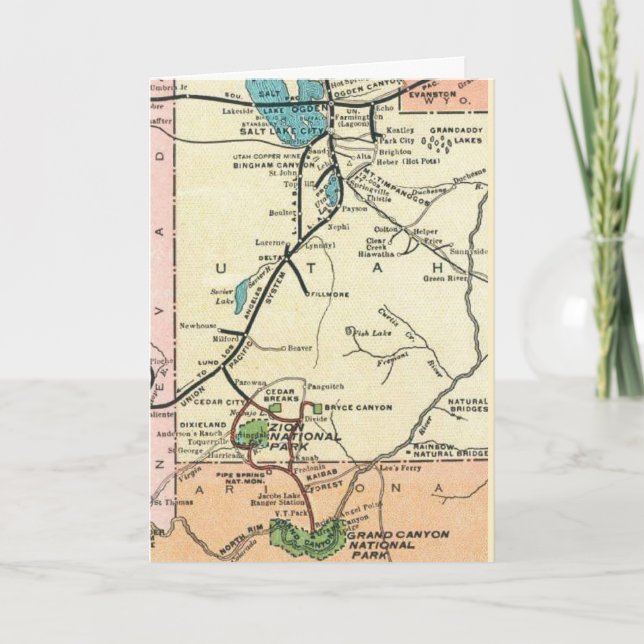 Zion - Grand Canyon Vintage Map  Card (Front)