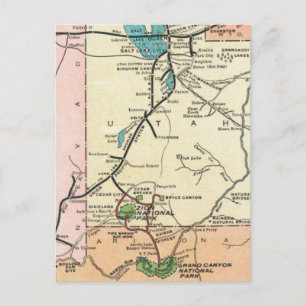 Zion - Grand Canyon Vintage Map  Postcard