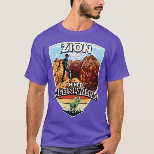 Zion I Hiked Angels Landing Hiker and Bighorn Shee T_Shirt