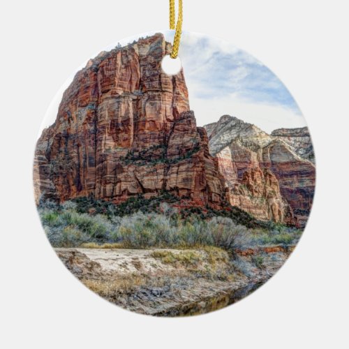 Zion National Park Angels Landing _ Digital Paint Ceramic Ornament