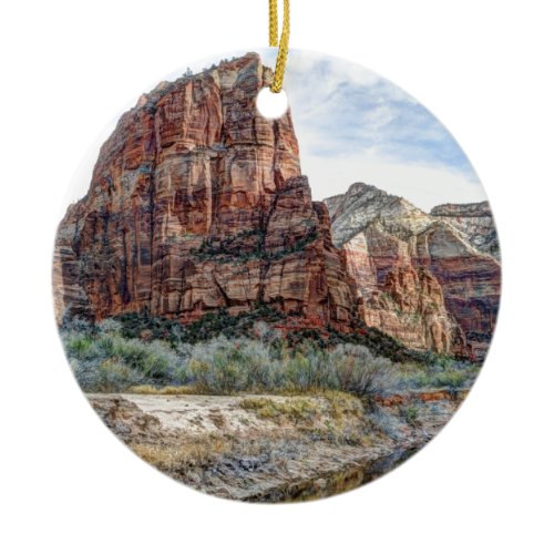 Zion National Park Angels Landing - Digital Paint Ceramic Ornament