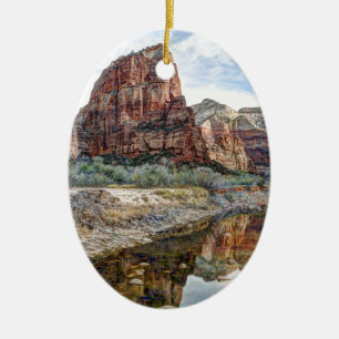 Zion National Park Angels Landing - Digital Paint Ceramic Ornament