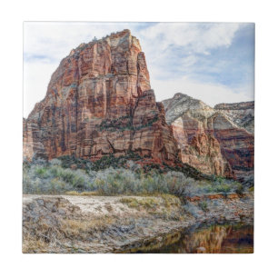 Zion National Park Angels Landing - Digital Paint Ceramic Tile