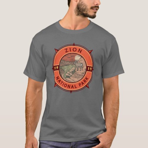 Zion National Park Bighorn Sheep Retro Compass T_Shirt
