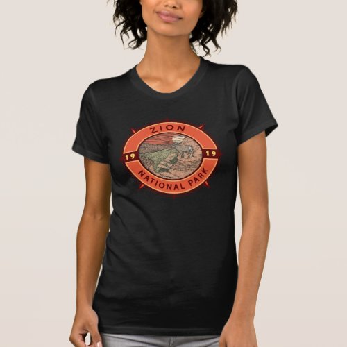 Zion National Park Bighorn Sheep Retro Compass T_Shirt