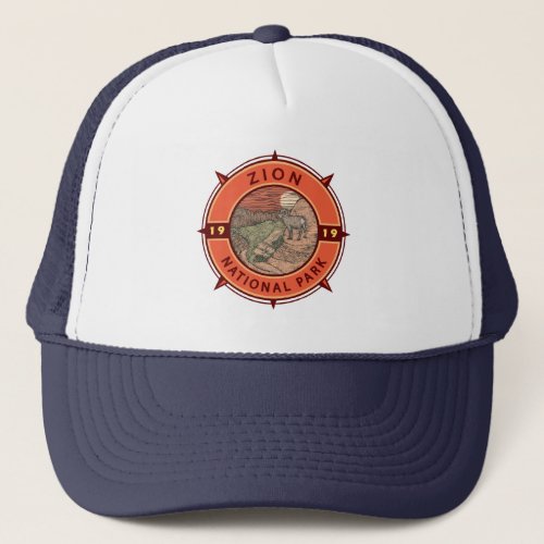 Zion National Park Bighorn Sheep Retro Compass Trucker Hat