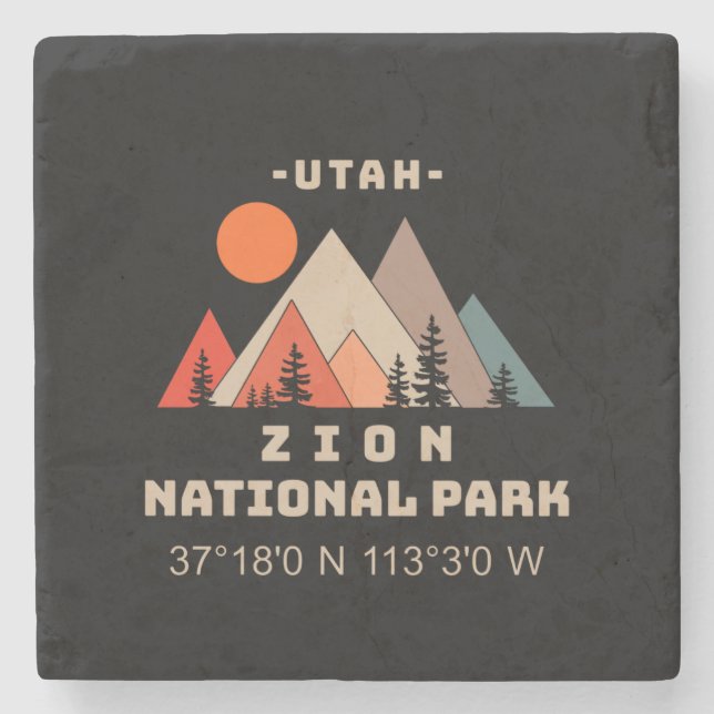 Zion National Park Coordinates Stone Coaster (Front)